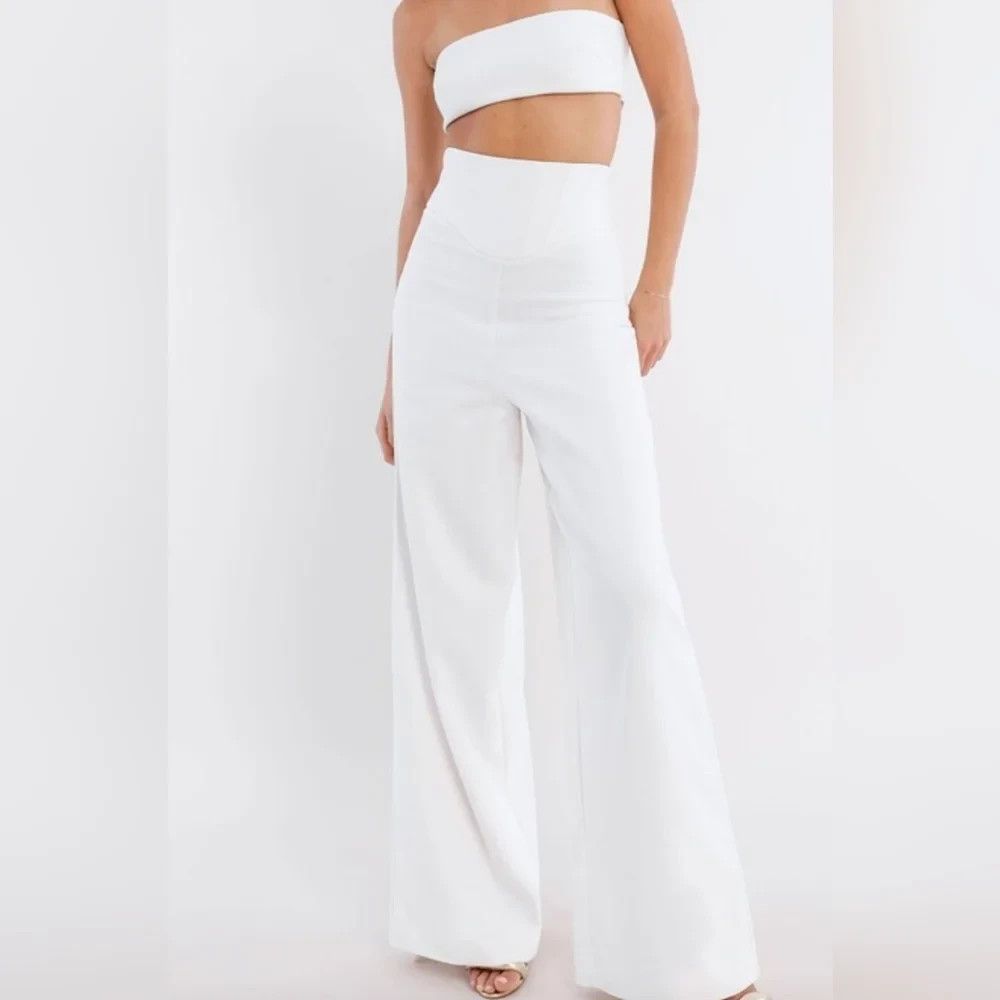 Maeve Reilly X Bcbgmaxazria Melrose Wide Leg Corset Trouser Pants White Size 4